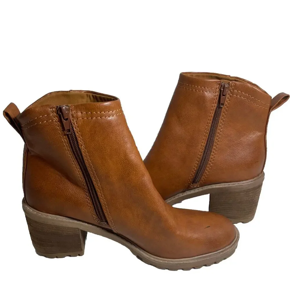 Zodiac Women's Boot Greyson Cognac Ankle Bootie Sz 10 Block Heel